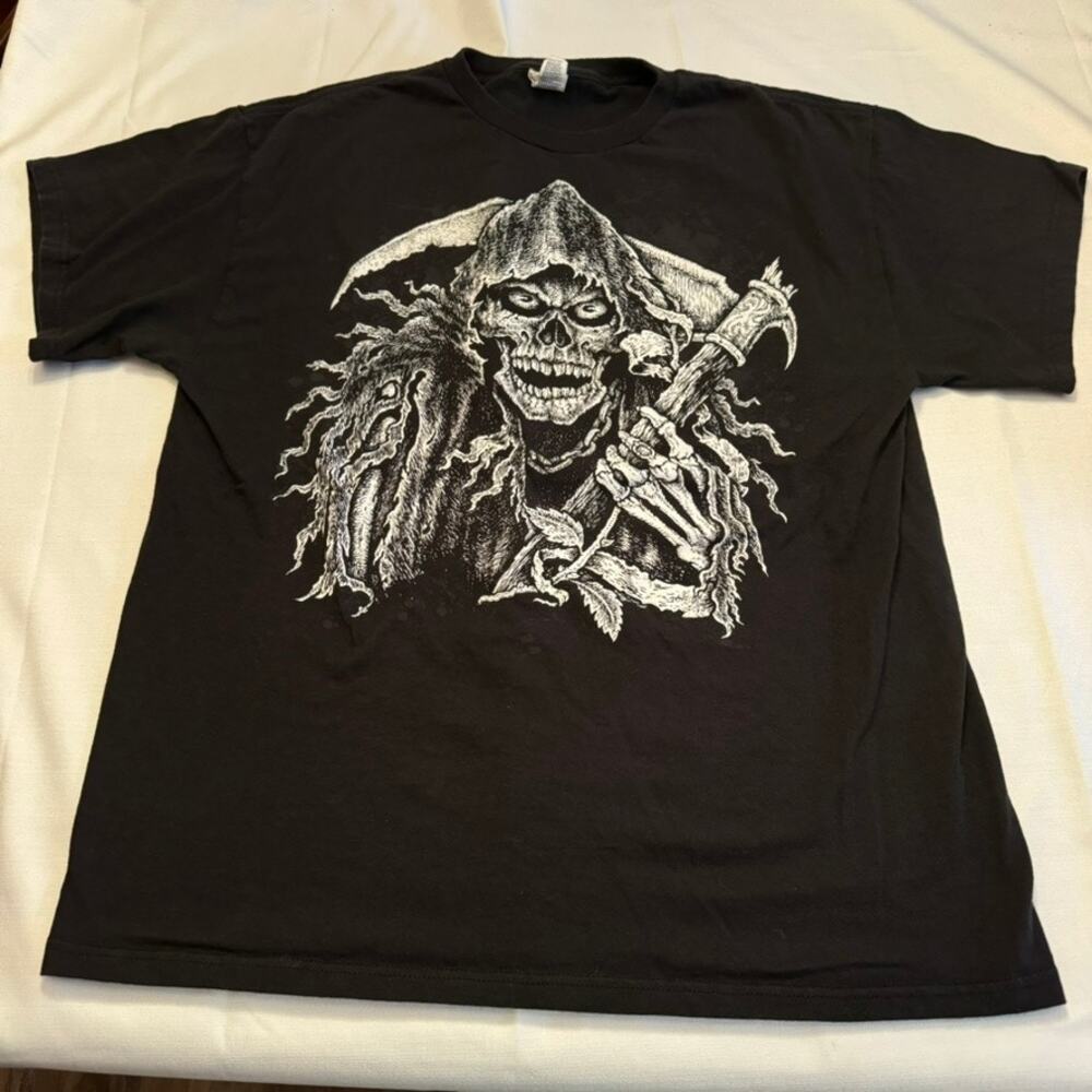 Delta Pro Weight Grim Reaper Scythe Graphic Tee Black L Vintage Style